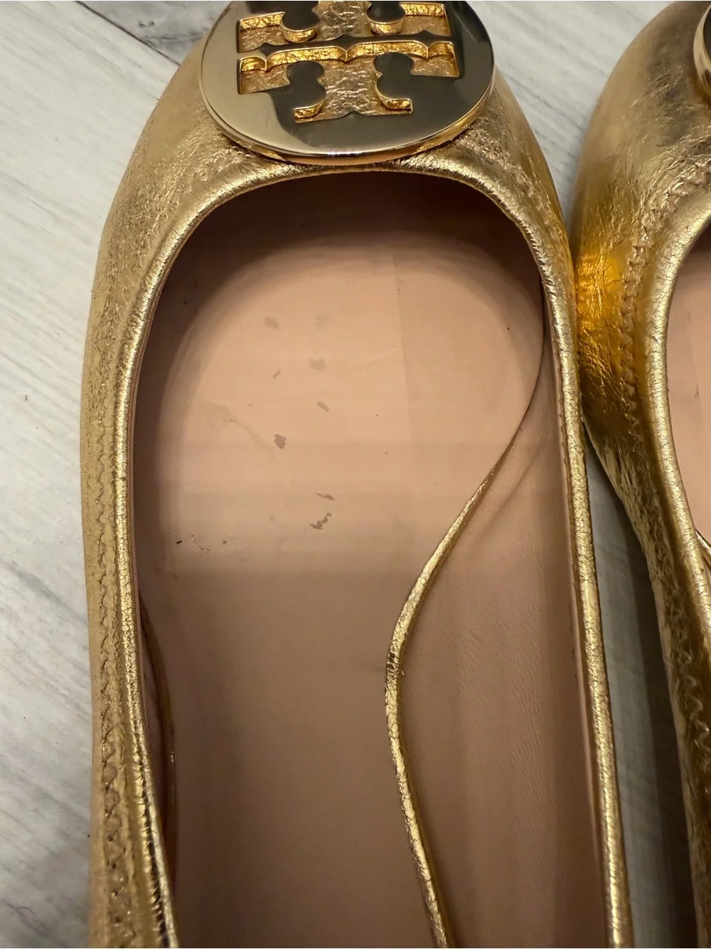 Tory Burch Gold Leather Ballet Flats